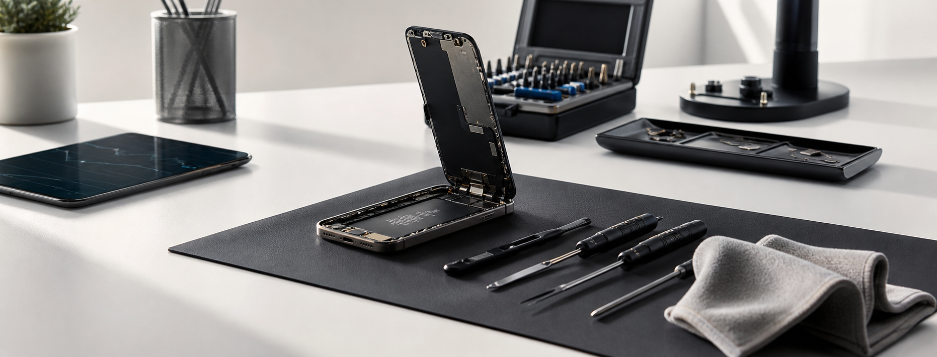 Premium smartphone repair workstation with precision tools